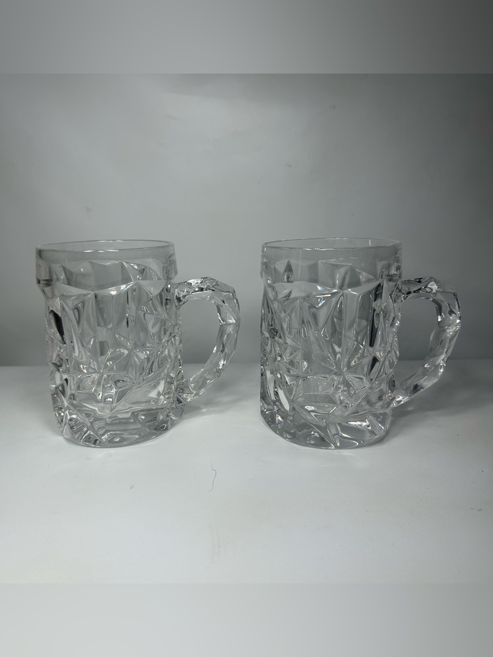 Tiffany & Co. Rock Crystal-Style Clear Glass Beer Mugs Set of 2 Signed